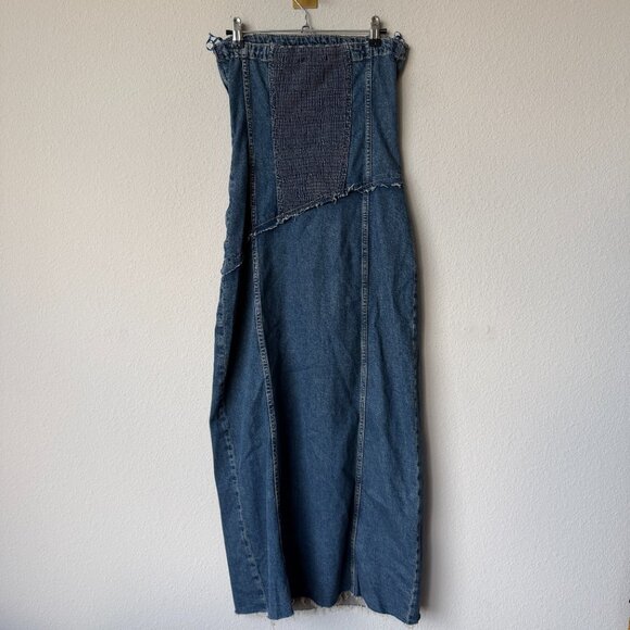 Zara Strapless Asymmetric Denim Midi Dress Size S - Picture 3 of 4